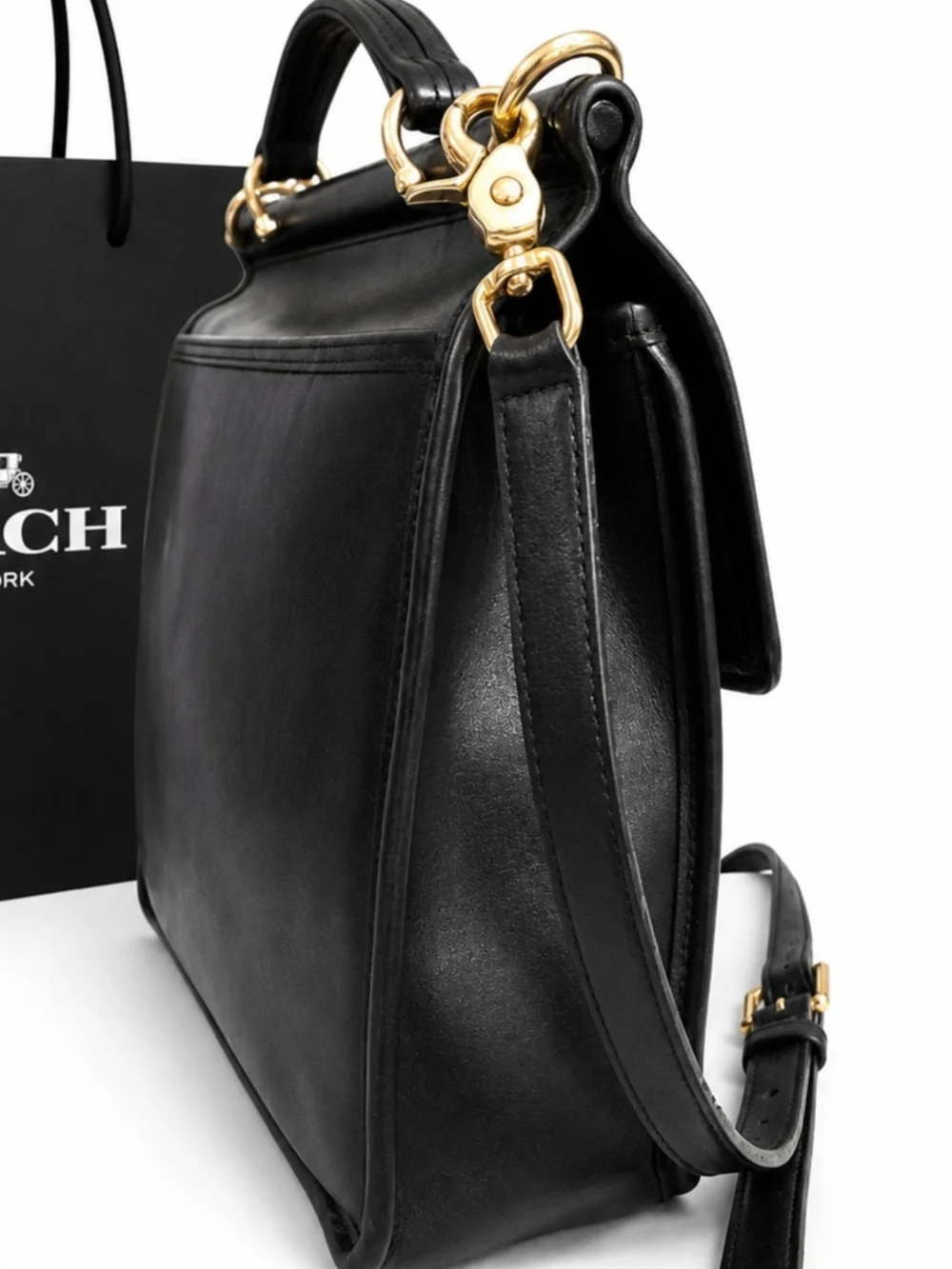 Vintage Coach Willis 9927 Black Glove-tanned Leather Top Handle Satchel Bras EVC